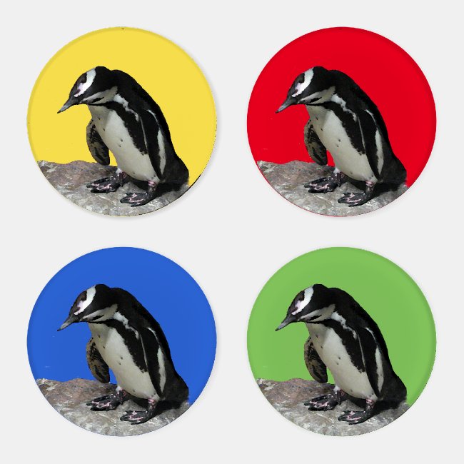 Penguin Birds Rainbow Colors Wildlife Coaster Set