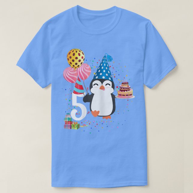Penguin Birthday 5 Years Old Penguin 5th Birthday  T-Shirt (Design Front)