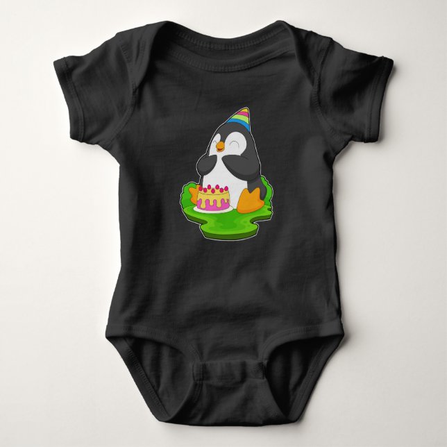 Penguin Birthday Cake Baby Bodysuit (Front)