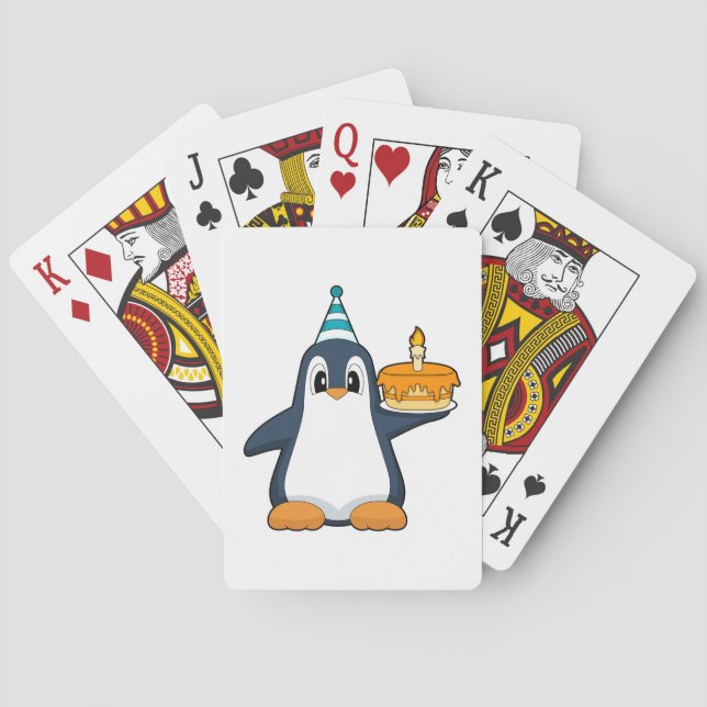Penguin Birthday Candle Cake Poker Cards (Back)
