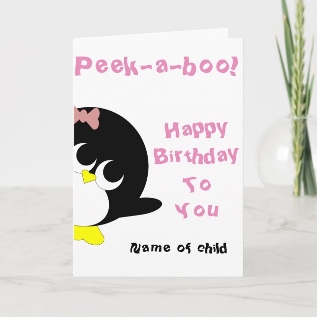 Penguin birthday card for young girl (Front)