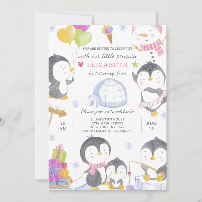Penguin Birthday Invitation (Front)