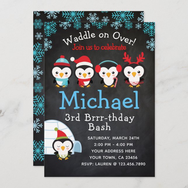 Penguin Birthday Invitation (Front/Back)
