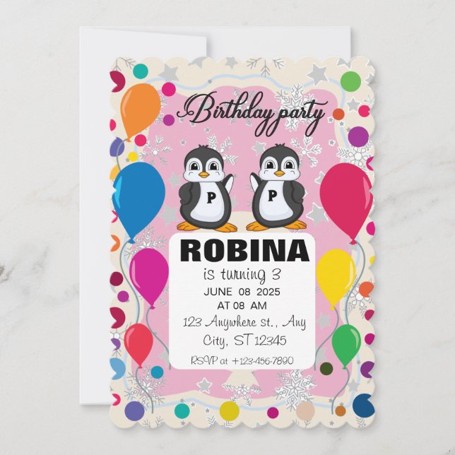 Penguin Birthday Invitation | Boys & Girls Winter  (Front)