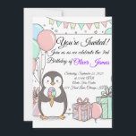 Penguin Birthday Invitation – Cute Kids Party<br><div class="desc">Celebrate a 3rd birthday with a cute penguin in a party hat,  pastel balloons,  and confetti! Perfect for winter or Arctic-themed parties,  with watercolor charm and space to add your child’s name,  date,  and location. Fun,  whimsical,  and adorable!</div>