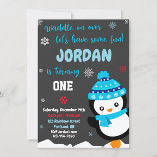 Penguin birthday invitation Holiday invitation