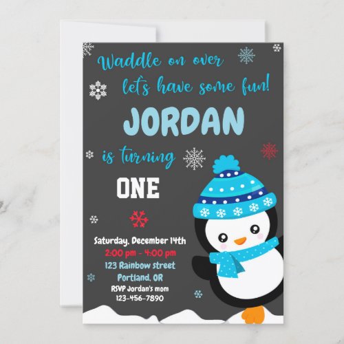 Penguin birthday invitation Holiday invitation
