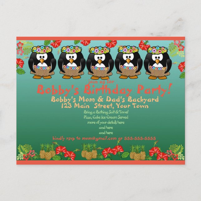 Penguin Birthday Invitation Postcard (Front)