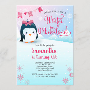 Penguin Birthday Invitation, Winter Onederland Invitation