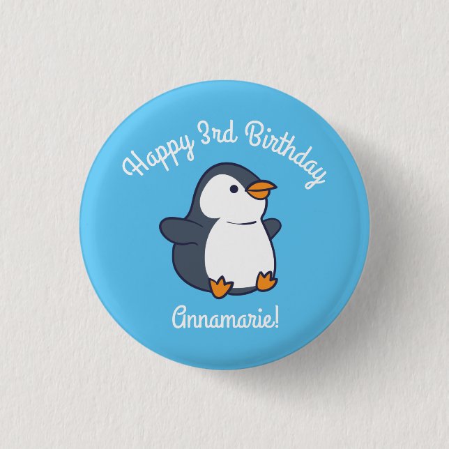 Penguin Birthday Party Button (Front)