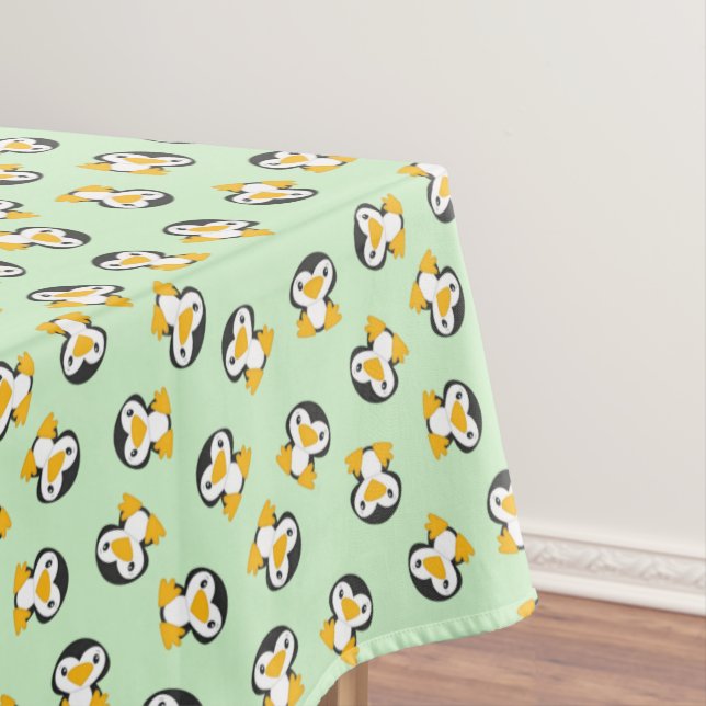 Penguin Birthday Party Green Tablecloth (In Situ)