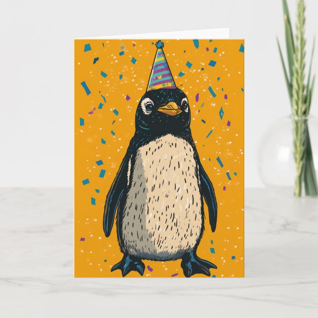 Penguin Birthday Party Greeting Card  (Front)