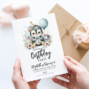 Penguin Birthday Party  Invitation