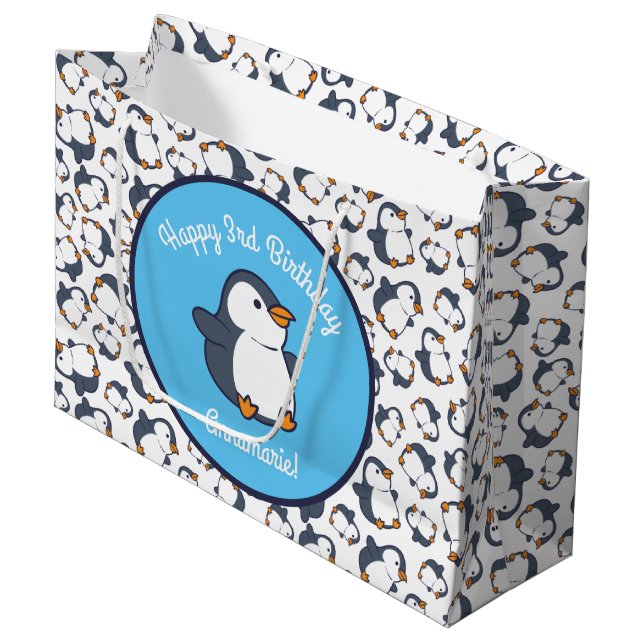 Penguin Birthday Party Large Gift Bag (Front Angled)