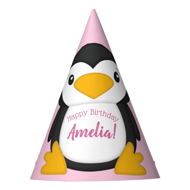 Penguin Birthday Party Pink Hat (Front)
