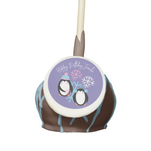 Penguin Birthday Snowflakes Pink Blue Winter Party Cake Pops