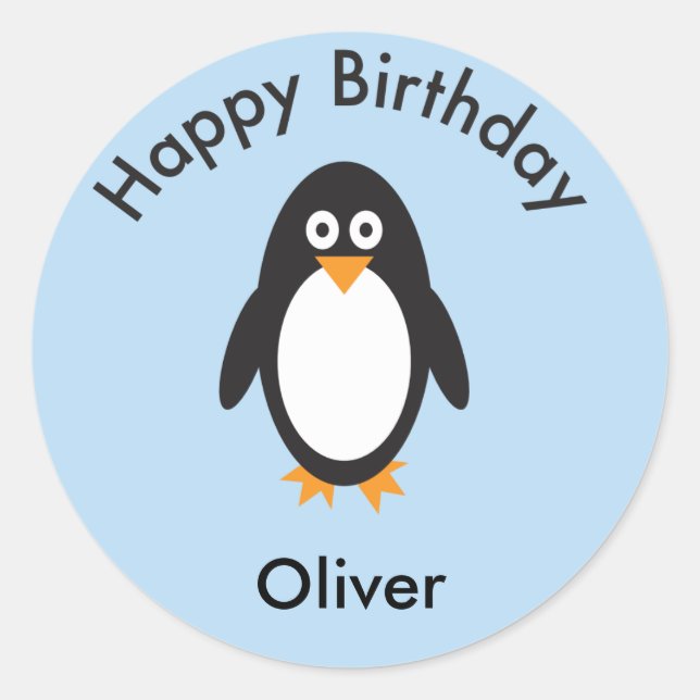 Penguin birthday treat favor thank you sticker (Front)