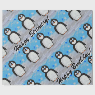 Penguin birthday wrapping paper