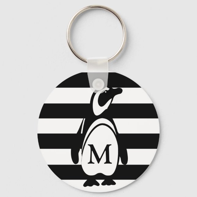 Penguin Black and White Striped Monogram Keychain (Front)