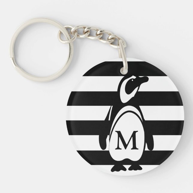 Penguin Black and White Striped Monogram Keychain (Front)