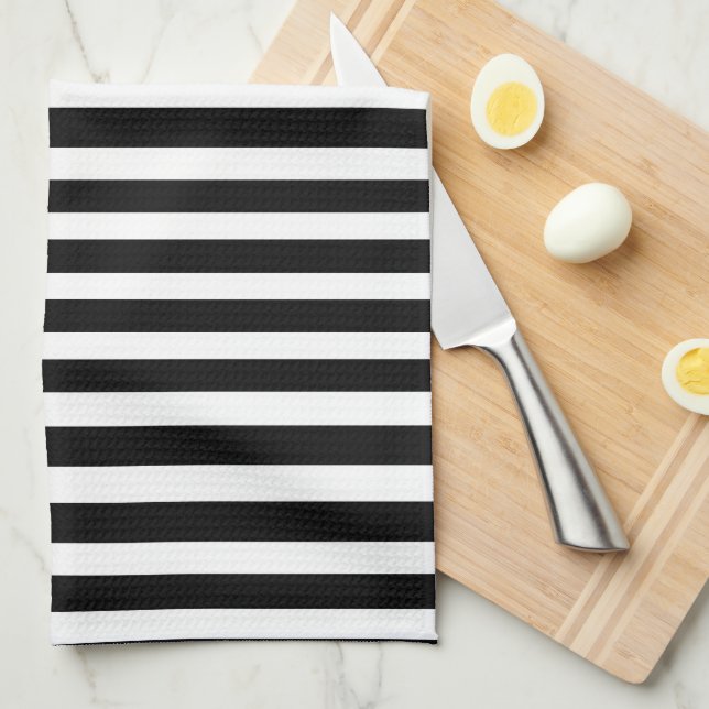Penguin Black and White Stripes Monogram Kitchen Towel (Quarter Fold)