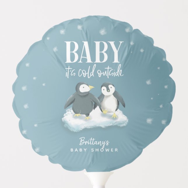Penguin Blue Baby Its Cold Outside Shower Balloon (Front)