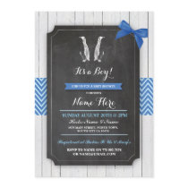 Penguin Blue Baby Shower Party Boy Wood Invite