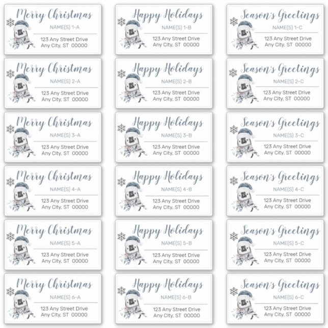 Penguin Blue | Gray Christmas Address Labels (Front)