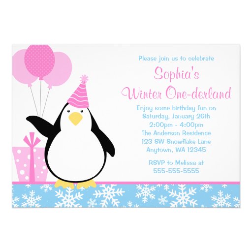 Penguin Winter Onederland Invitations 9