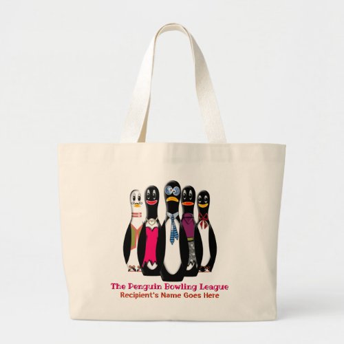 Penguin Bowling League Personalized Large Tote Bag