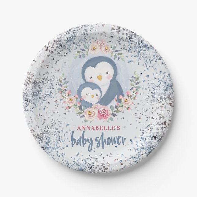 Penguin Boy Baby Shower Paper Plates (Front)