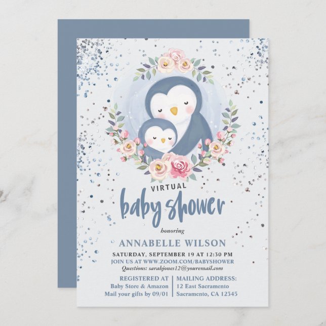Penguin Boy Baby Virtual Shower Invitation (Front/Back)