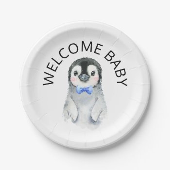 Penguin Boy Winter Baby Shower Paper Plate by SugSpc_Invitations at Zazzle