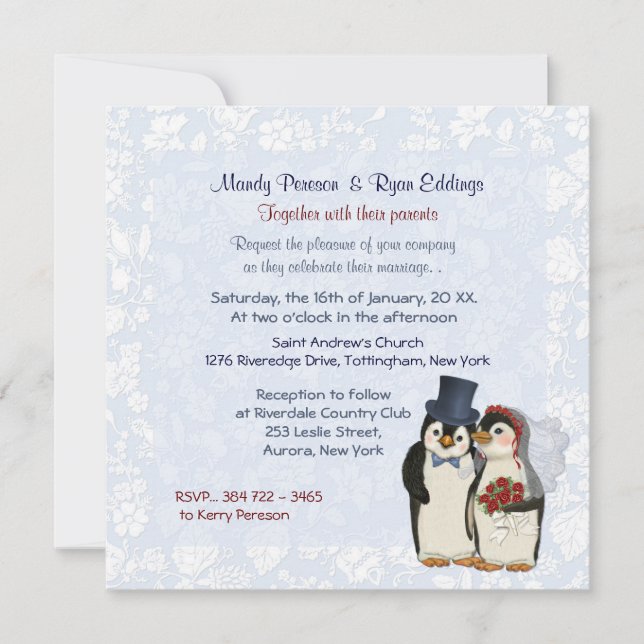 Penguin Bride and Groom Wedding Invitation (Front)