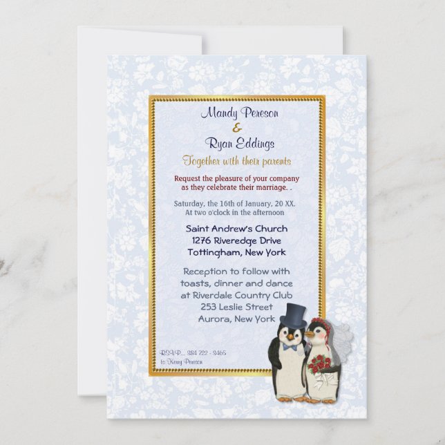 Penguin Bride and Groom Wedding Invitation (Front)