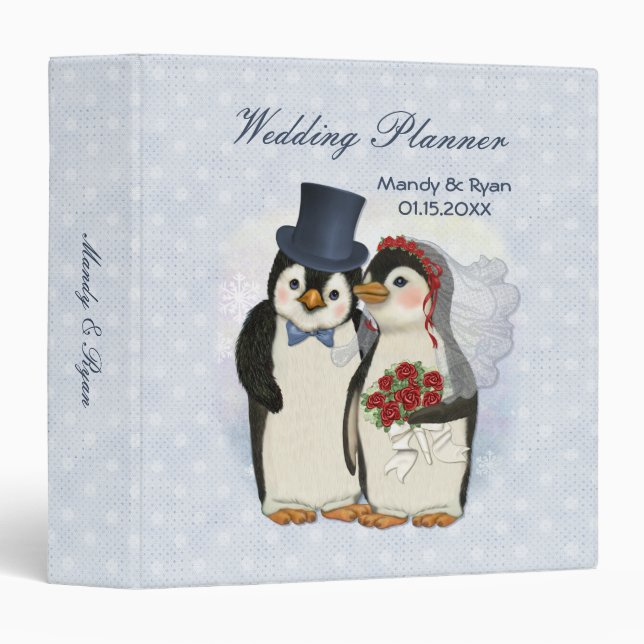 Penguin Bride Groom Custom Wedding Planner Binder (Front/Spine)