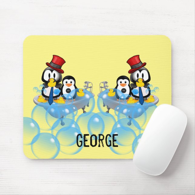 Penguin Bubble Bath Mouse Pad! Mouse Pad (With Mouse)
