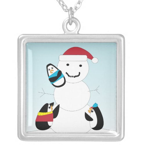 Penguin Building a Snowman Necklace