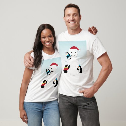 Penguin Building a Snowman Winter T_Shirt