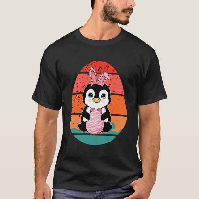 penguin Bunny Happy Easter Eggs Retro Men Women Ki T-Shirt (Front)