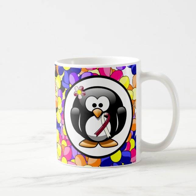 Penguin Burgundy and Ivory Awareness Ribbon  Coffee Mug (Right)