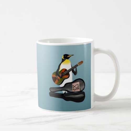 Penguin busking playing guitar coffee mug