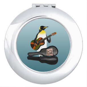 Penguin busking playing guitar compact mirror