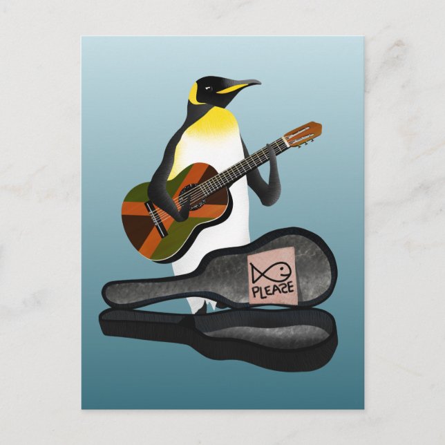 Penguin Busking Postcard (Front)