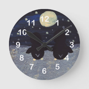 Penguin By Moon Light Round Clock