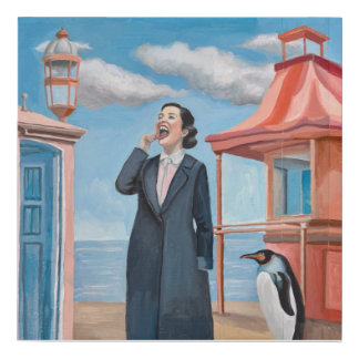 Penguin by the Beach Faux Canvas Print