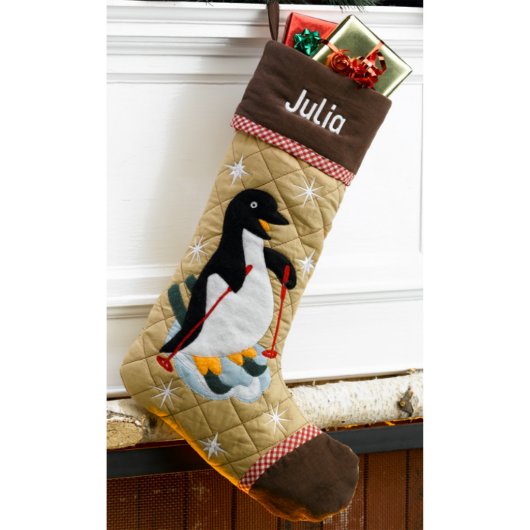 Penguin Cabin Series Quilted Christmas Stocking (Front)