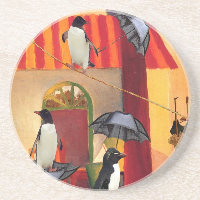Penguin Cafe Sandstone Coaster (Front)