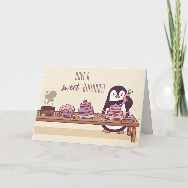 Penguin Cake Decorator | Sweet Birthday Card (Front)