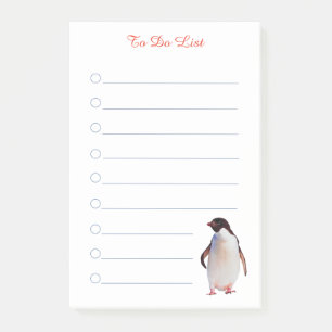 Penguin & calligraphy on white lined post-it notes